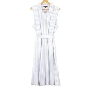 Lane Bryant Women's Vertical Blue White Sleeveless Button-Down Dress Size 24